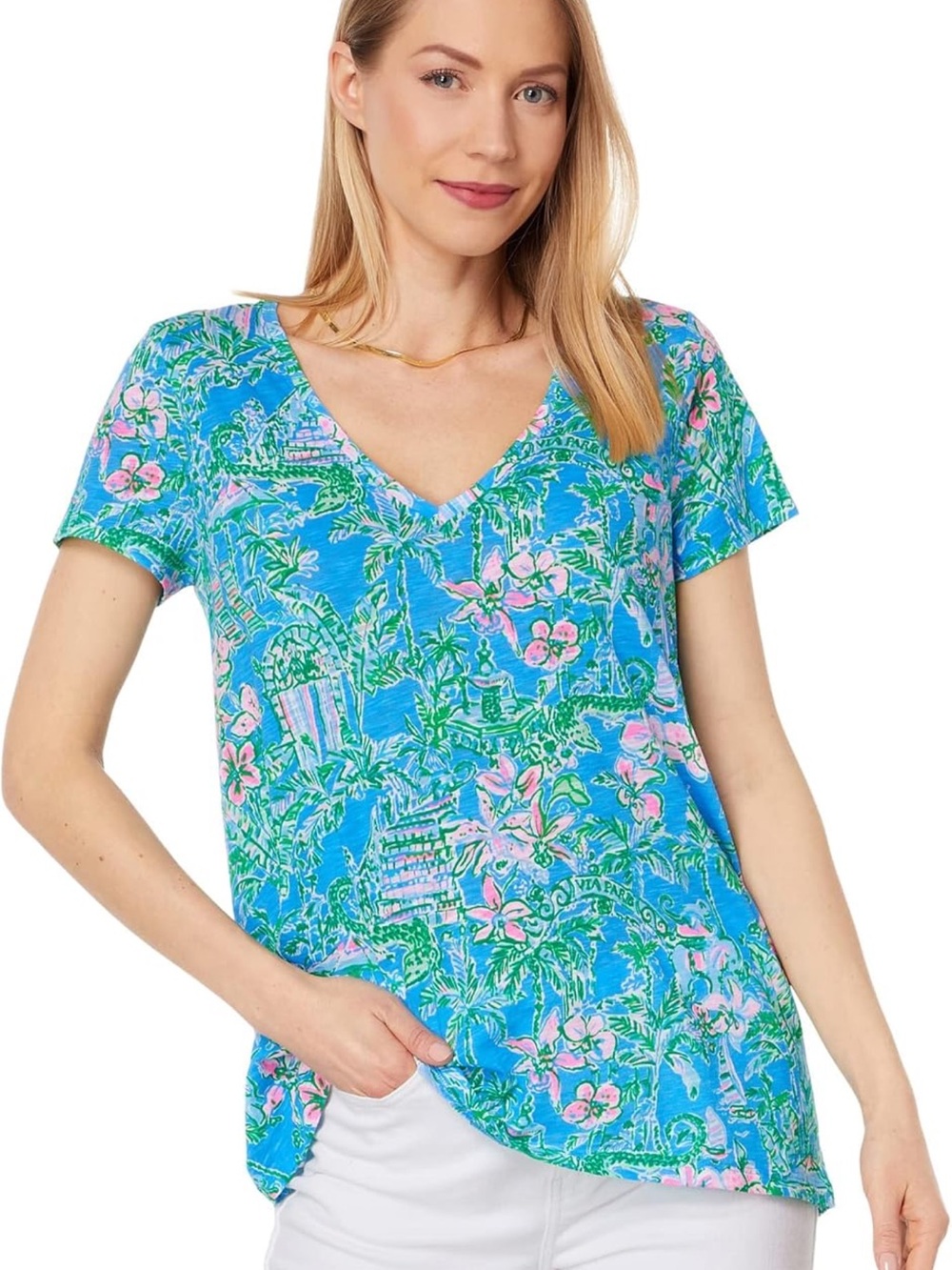 Lilly Pulitzer | Boca Blue Etta V-Neck Short Sleeve Top